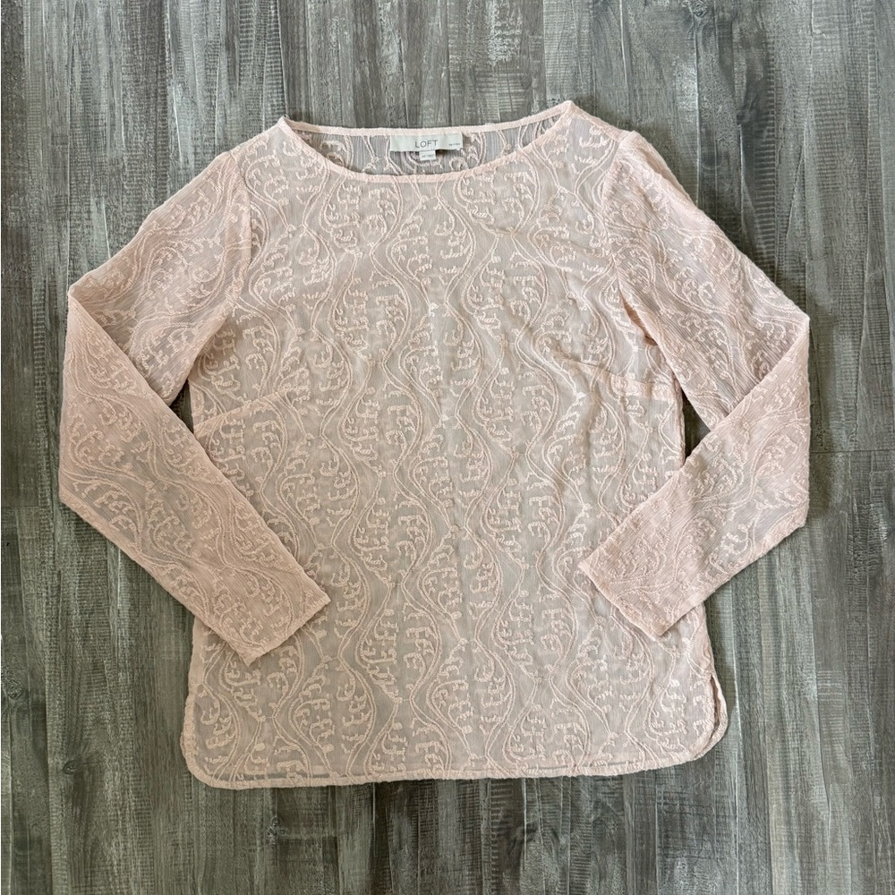 Light Pink Sheer Lace Long Sleeve Blouse